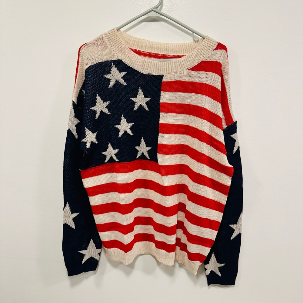 Patriotic American Flag Knit stars and stripes Sweater Size XL - Picture 4 of 6
